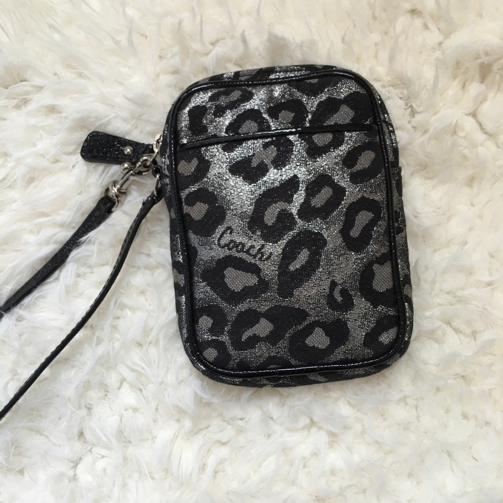 COACH Ocelot Silver & Black Leopard Pouch Wristlet
